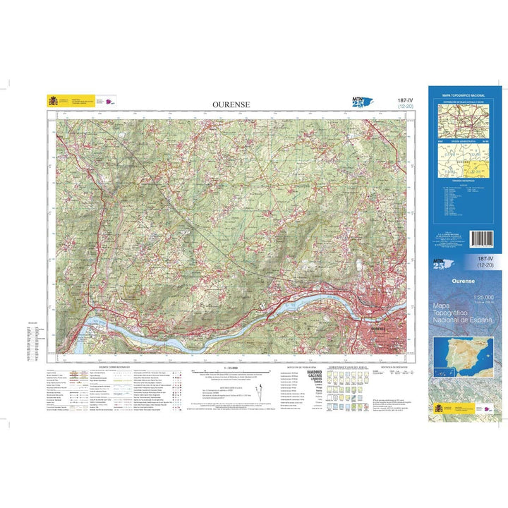Carte topographique de l'Espagne n° 0187.4 - Ourense | CNIG - 1/25 000 carte de randonnée CNIG 