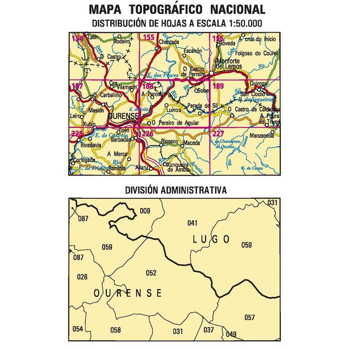 Carte topographique de l'Espagne n° 0188 - Nogueira de Ramuín | CNIG - 1/50 000 carte pliée CNIG 