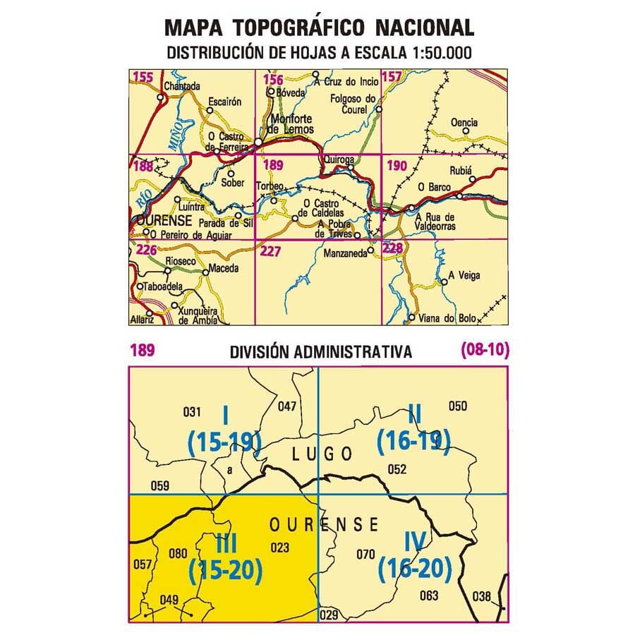 Carte topographique de l'Espagne n° 0189.3 - OCastrodeCaldelas | CNIG - 1/25 000 carte de randonnée CNIG