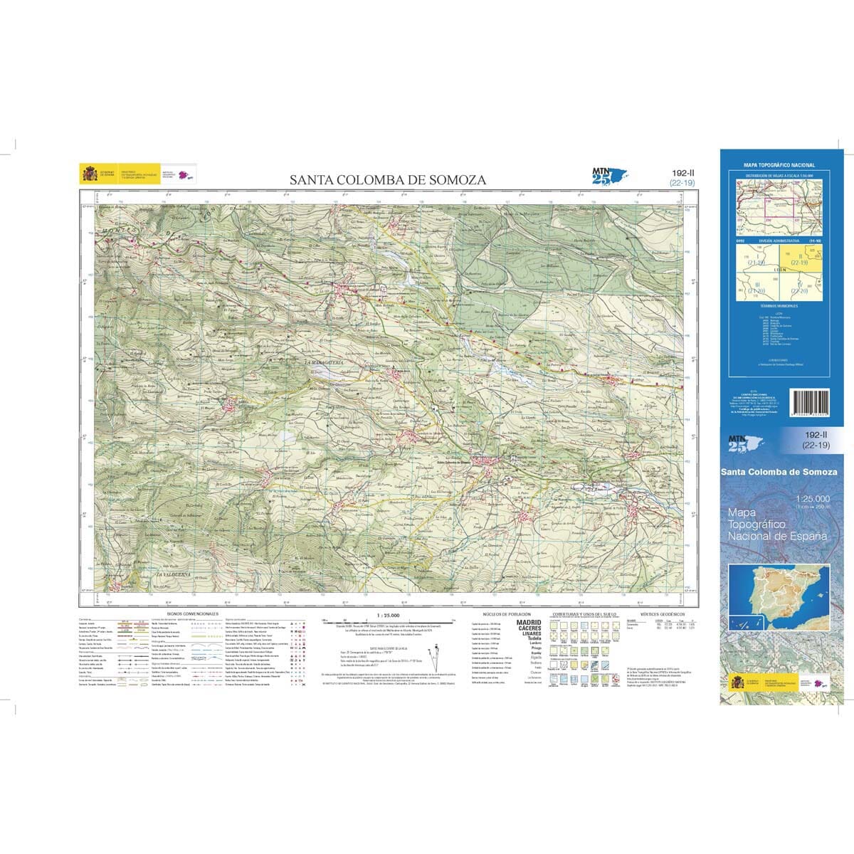 Carte topographique de l'Espagne n° 0192.2 - Santa Colomba de Somoza | CNIG - 1/25 000 carte de randonnée CNIG