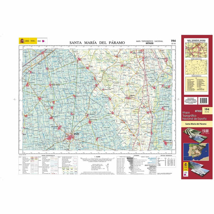 Carte topographique de l'Espagne n° 0194 - Santa María del Páramo | CNIG - 1/50 000 carte de randonnée CNIG
