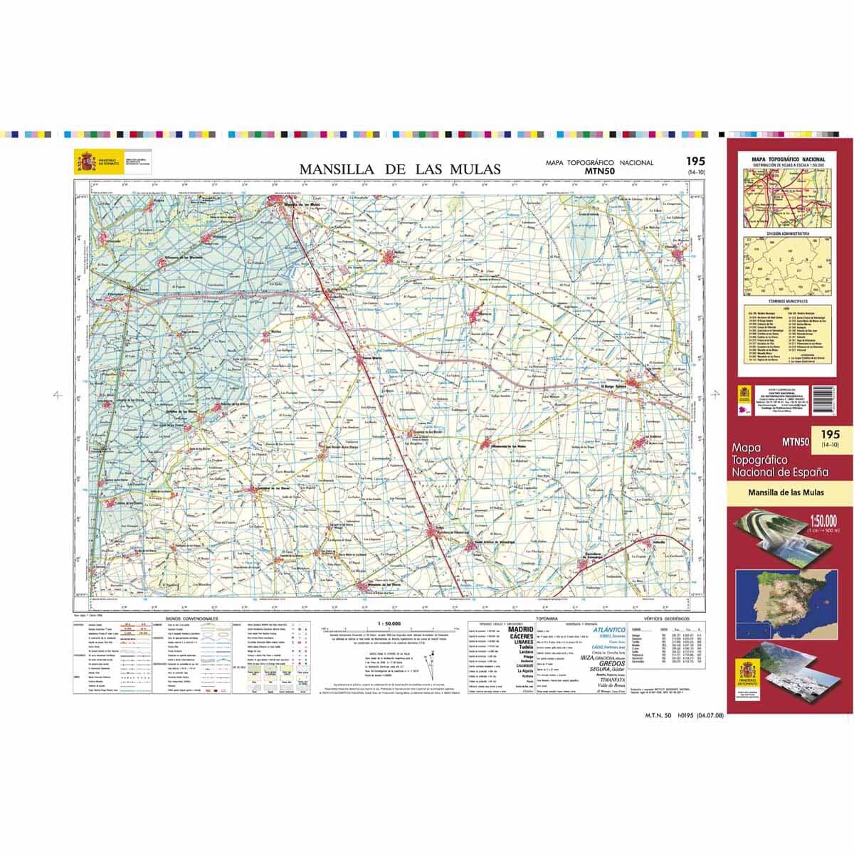 Carte topographique de l'Espagne n° 0195 - Mansilla de las Mulas | CNIG - 1/50 000 carte de randonnée CNIG