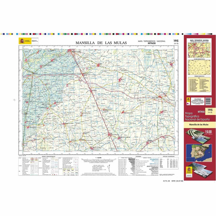 Carte topographique de l'Espagne n° 0195 - Mansilla de las Mulas | CNIG - 1/50 000 carte de randonnée CNIG
