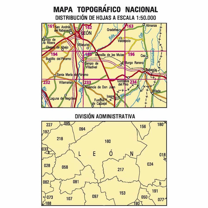 Carte topographique de l'Espagne n° 0195 - Mansilla de las Mulas | CNIG - 1/50 000 carte de randonnée CNIG