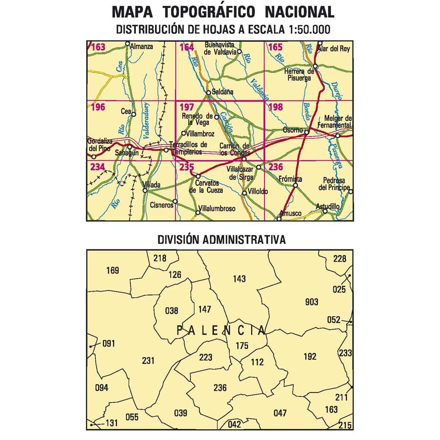 Carte topographique de l'Espagne n° 0197 - Carrión de los Condes | CNIG - 1/50 000 carte de randonnée CNIG