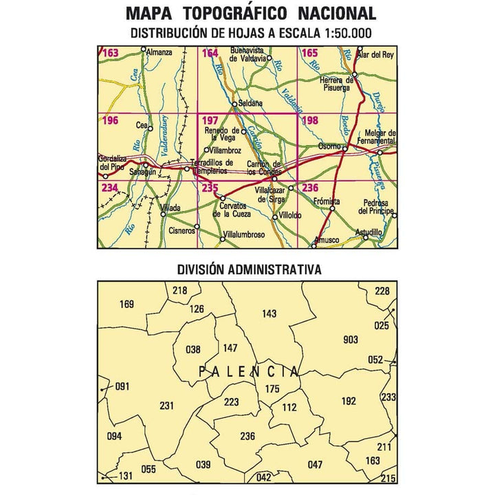 Carte topographique de l'Espagne n° 0197 - Carrión de los Condes | CNIG - 1/50 000 carte de randonnée CNIG