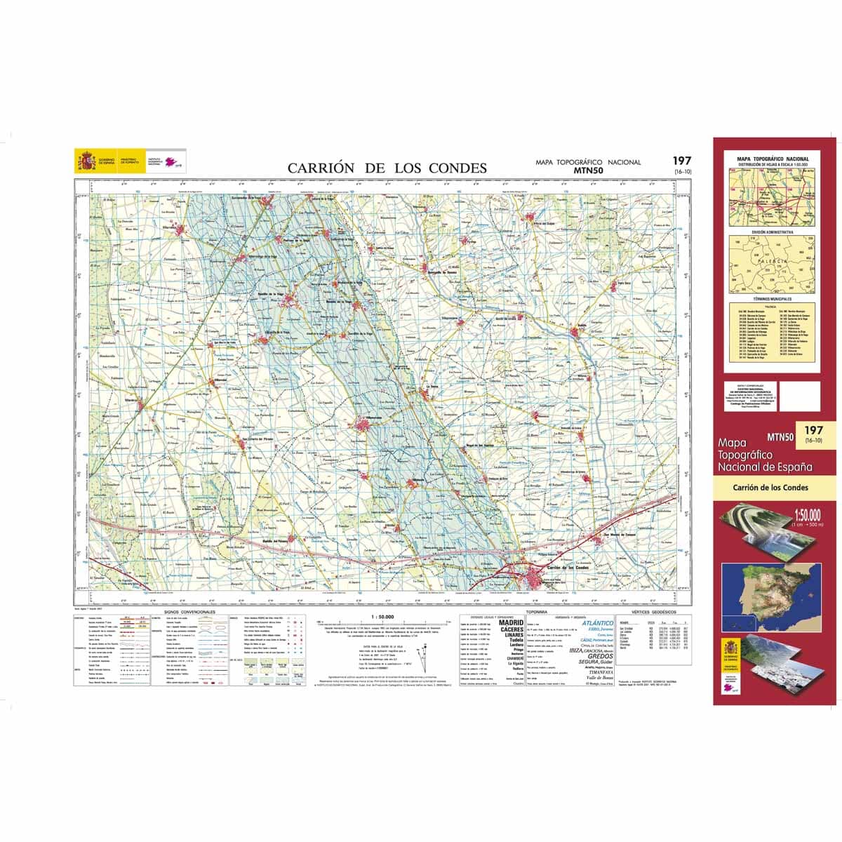Carte topographique de l'Espagne n° 0197 - Carrión de los Condes | CNIG - 1/50 000 carte de randonnée CNIG