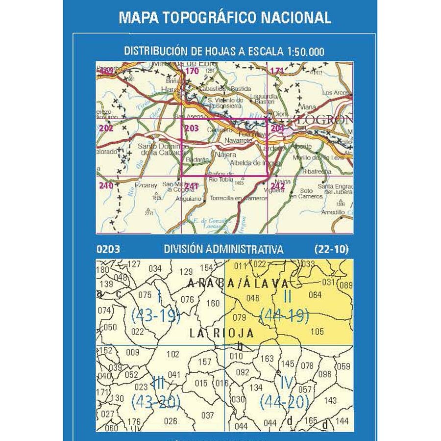 Carte topographique de l'Espagne n° 0203.2 - Cenicero | CNIG - 1/25 000 carte de randonnée CNIG