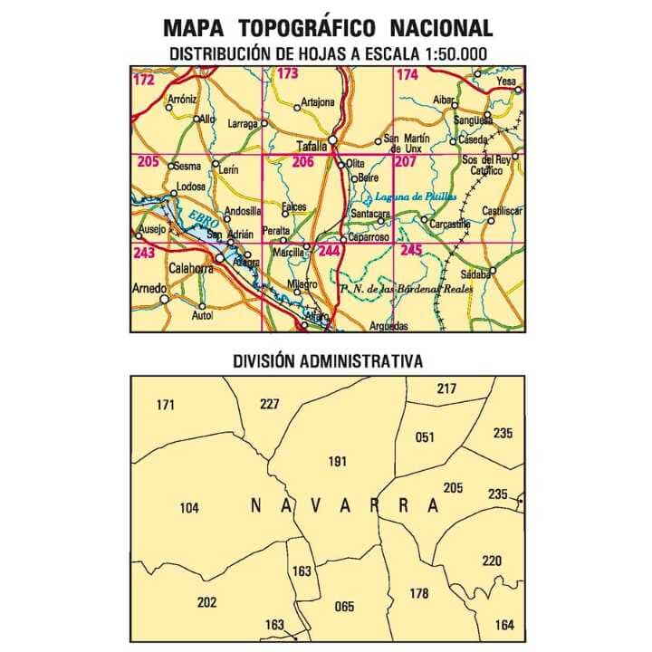 Carte topographique de l'Espagne n° 0206 - Peralta | CNIG - 1/50 000 carte de randonnée CNIG