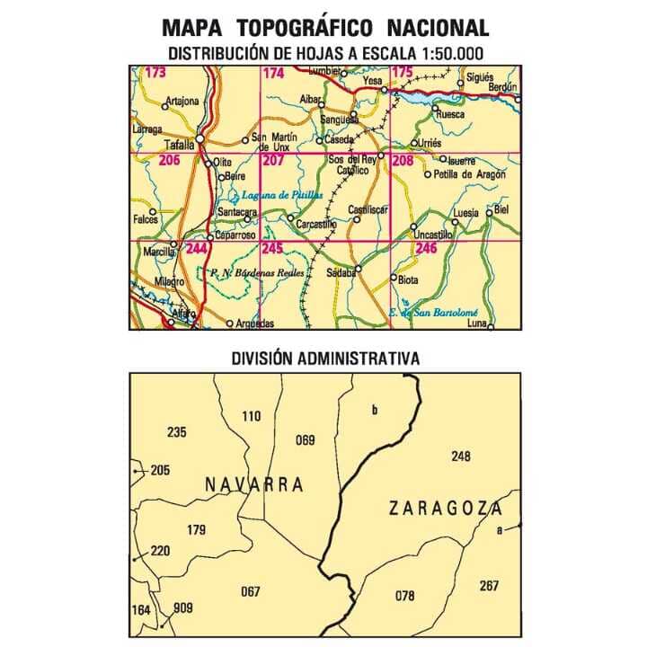 Carte topographique de l'Espagne n° 0207 - Sos del Rey Católico | CNIG - 1/50 000 carte de randonnée CNIG