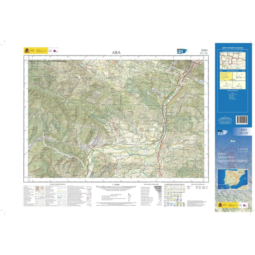 Carte topographique de l'Espagne n° 0210.1 - Ara | CNIG - 1/25 000 carte pliée CNIG 