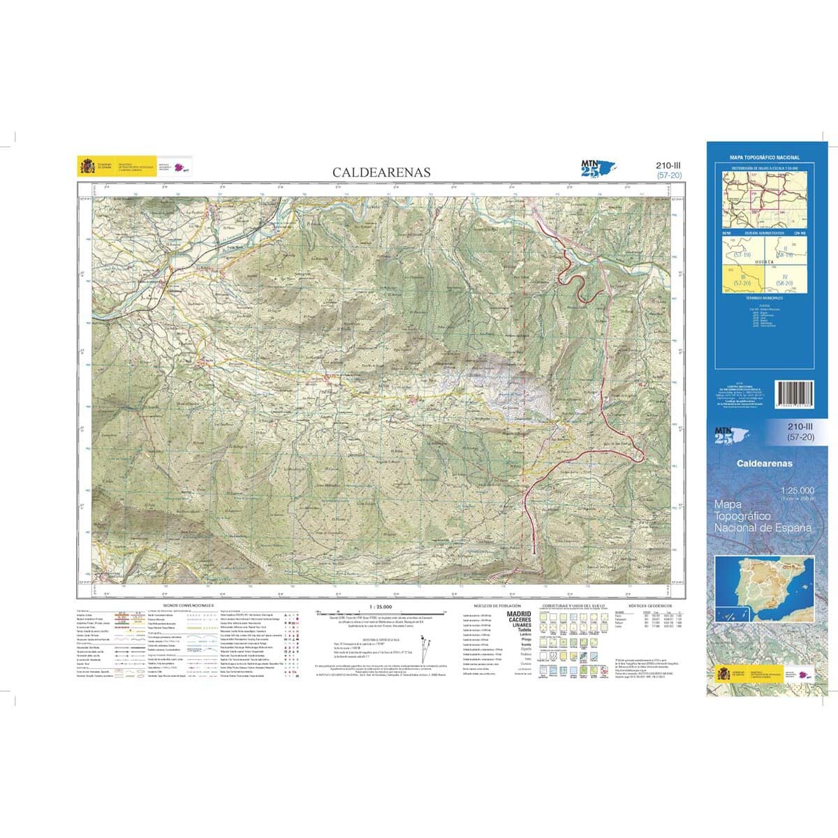 Carte topographique de l'Espagne n° 0210.3 - Caldearenas | CNIG - 1/25 000 carte de randonnée CNIG