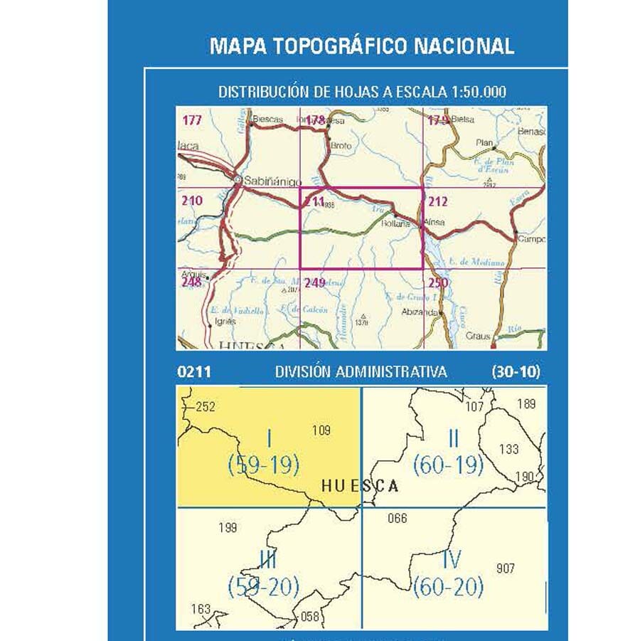 Carte topographique de l'Espagne n° 0211.1 - Fiscal | CNIG - 1/25 000 carte de randonnée CNIG