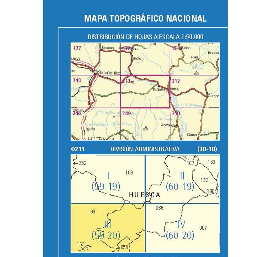 Carte topographique de l'Espagne n° 0211.3 - Laguarta | CNIG - 1/25 000 carte de randonnée CNIG