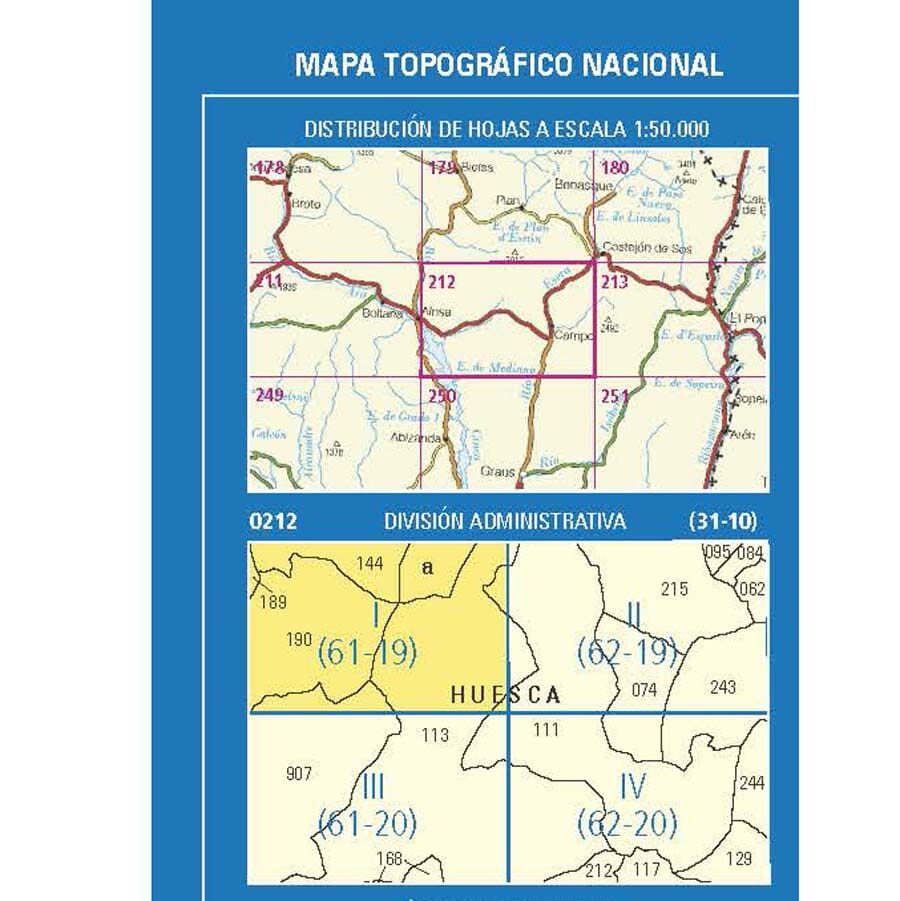 Carte topographique de l'Espagne n° 0212.1 - El Pueyo de Araguás | CNIG - 1/25 000 carte de randonnée CNIG