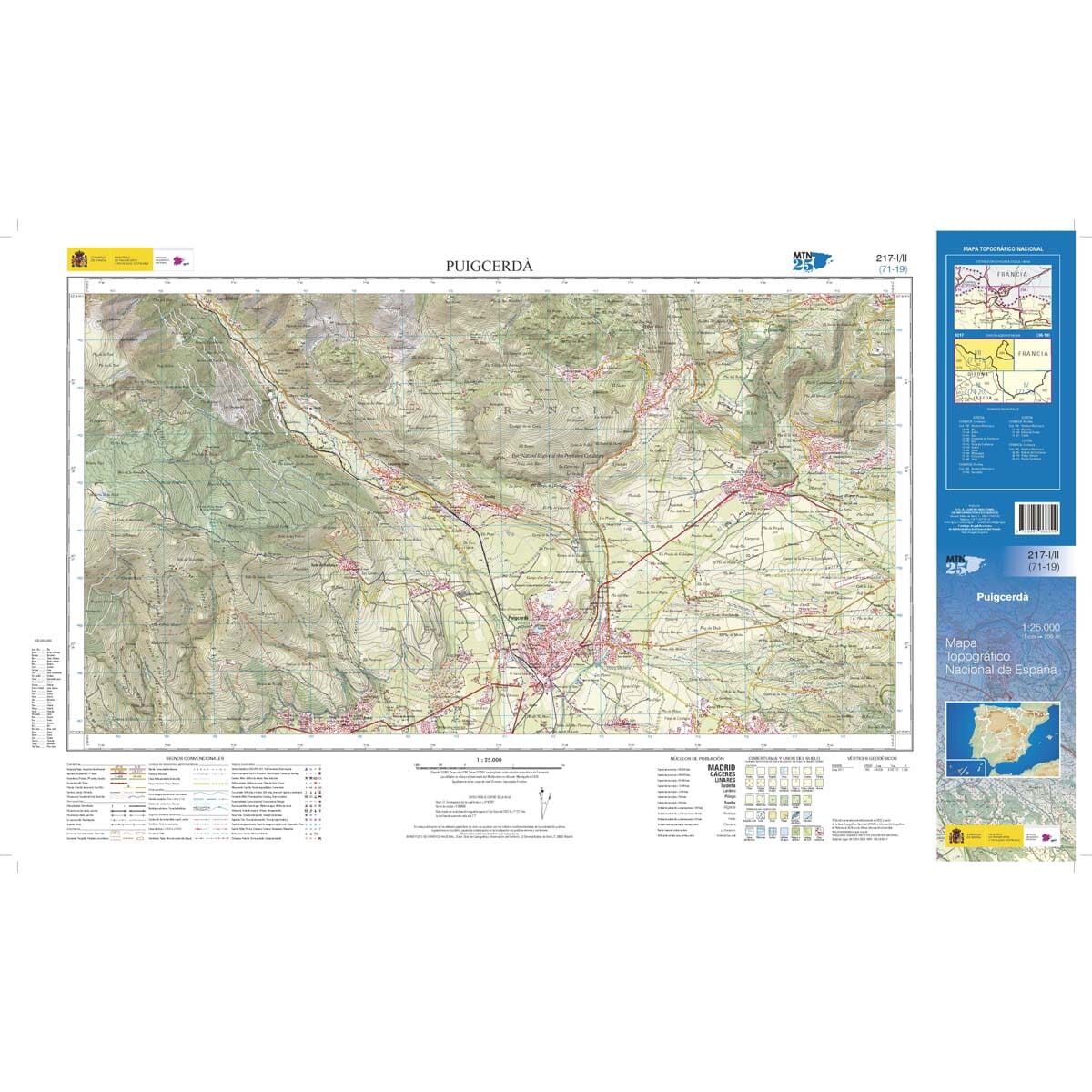 Carte topographique de l'Espagne n° 0217.1 /0217.2- Puigcerdà | CNIG - 1/25 000 carte de randonnée CNIG 