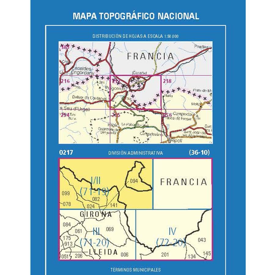 Carte topographique de l'Espagne n° 0217.1 /0217.2- Puigcerdà | CNIG - 1/25 000 carte de randonnée CNIG 