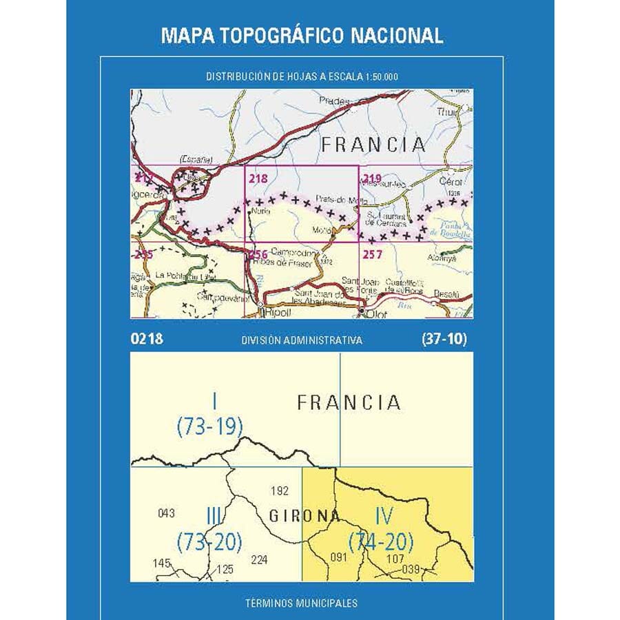 Carte topographique de l'Espagne n° 0218.4 - Molló | CNIG - 1/25 000 carte de randonnée CNIG
