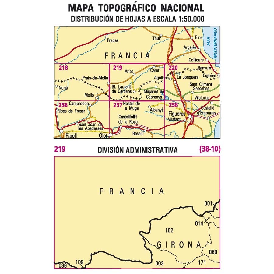 Carte topographique de l'Espagne n° 0219 - Maçanet de Cabrenys | CNIG - 1/50 000 carte de randonnée CNIG