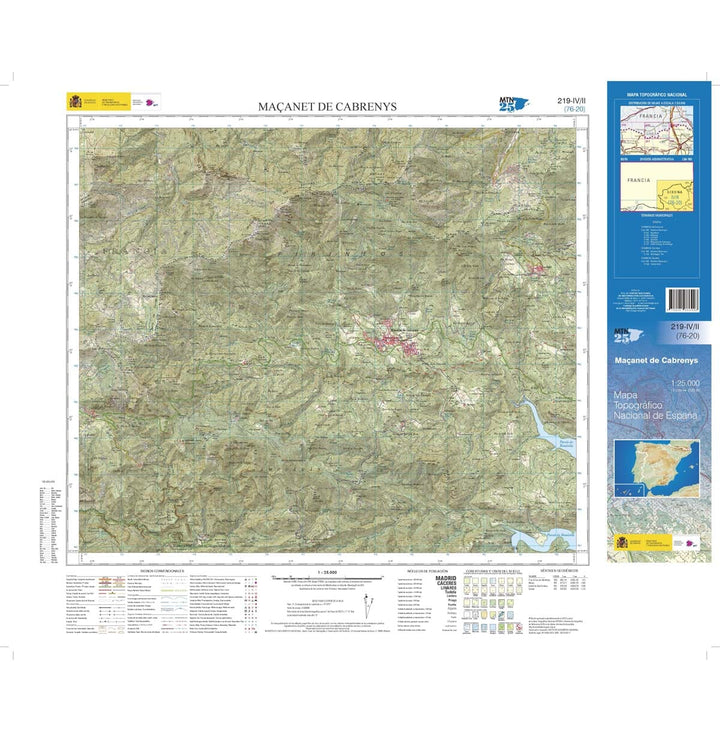 Carte topographique de l'Espagne n° 0219.4 - Maçanet de Cabrenys | CNIG - 1/25 000 carte de randonnée CNIG 