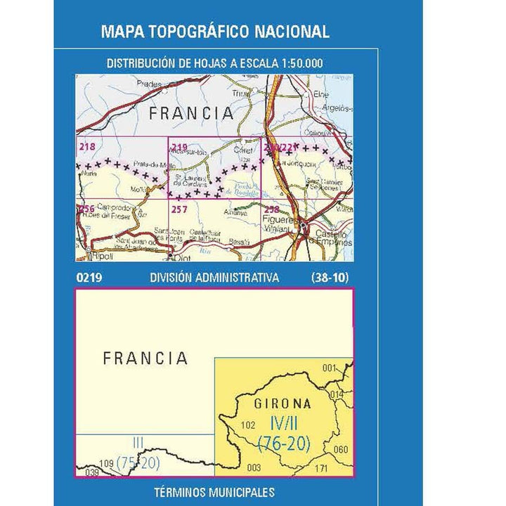 Carte topographique de l'Espagne n° 0219.4 - Maçanet de Cabrenys | CNIG - 1/25 000 carte de randonnée CNIG 