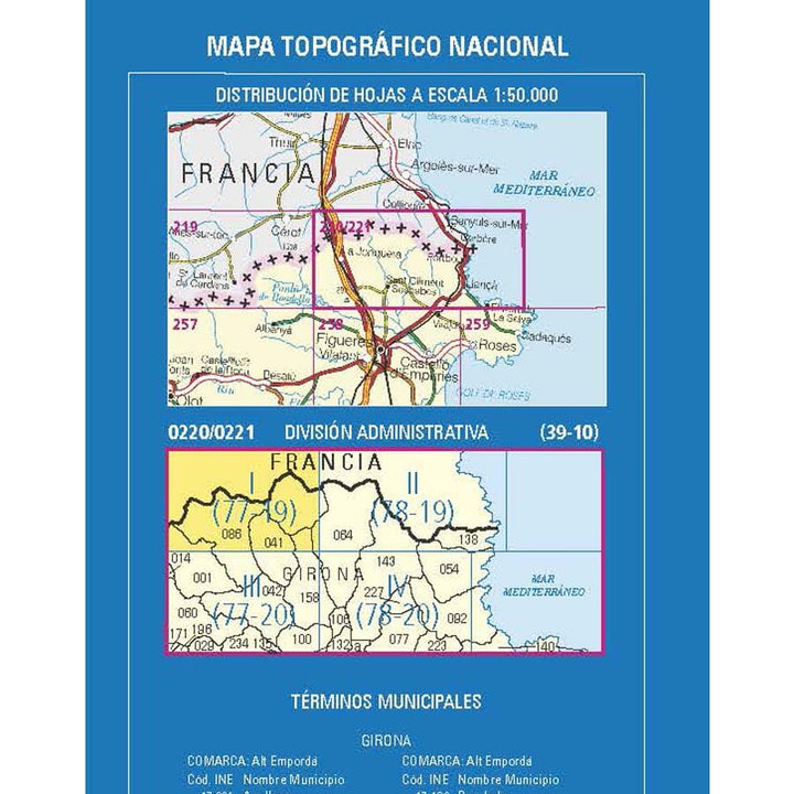 Carte topographique de l'Espagne n° 0220.1 - La Jonquera | CNIG - 1/25 000 carte pliée CNIG 