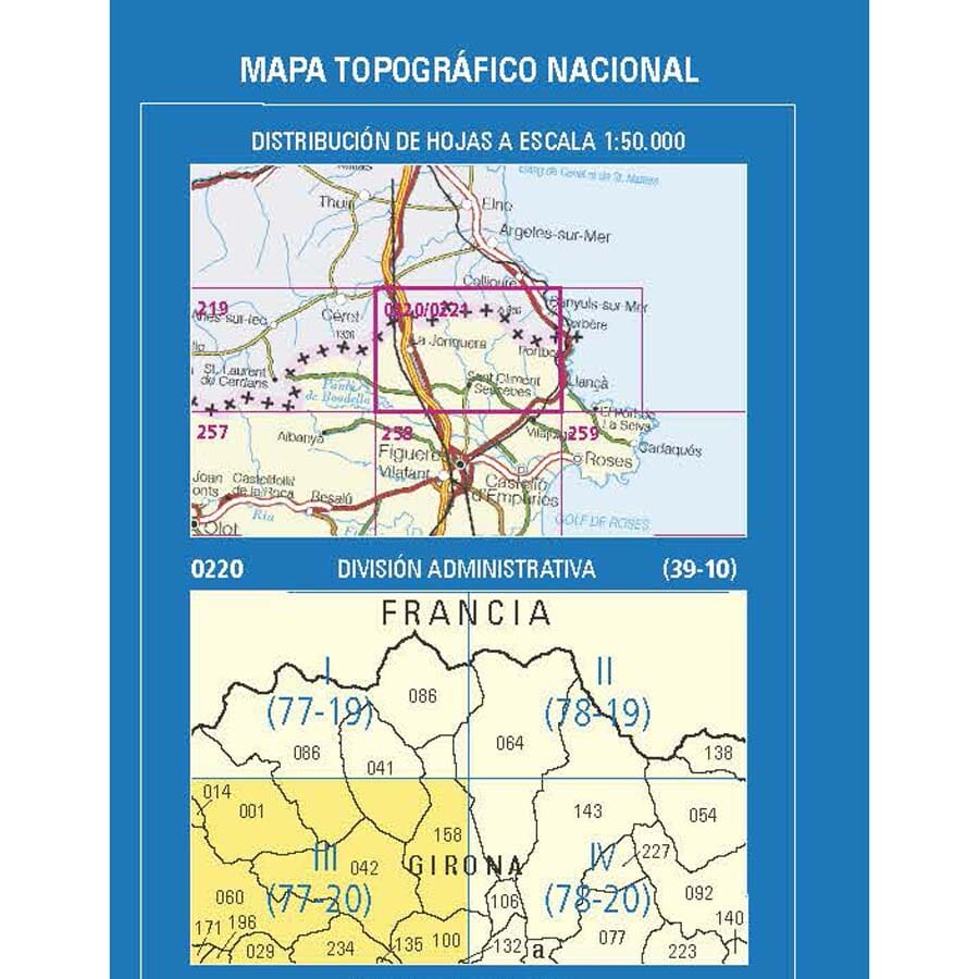 Carte topographique de l'Espagne n° 0220.3 - Agullana | CNIG - 1/25 000 carte de randonnée CNIG