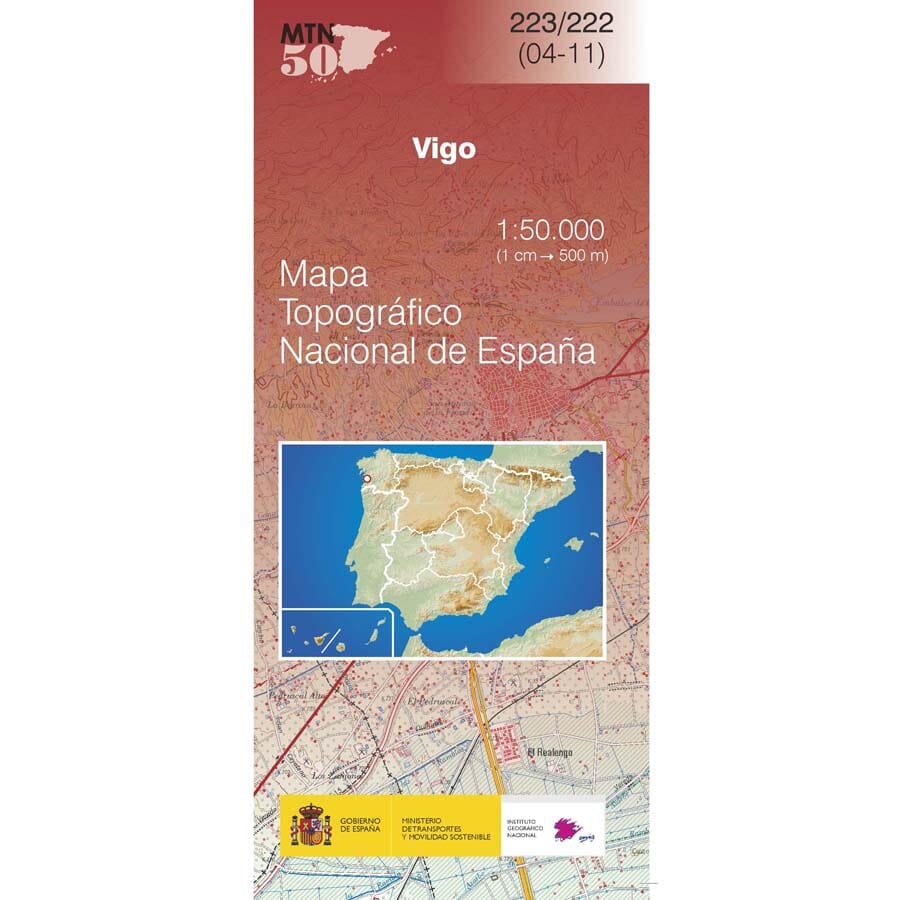 Carte topographique de l'Espagne n° 0222/0223 - Vigo | CNIG - 1/50 000 carte de randonnée CNIG 