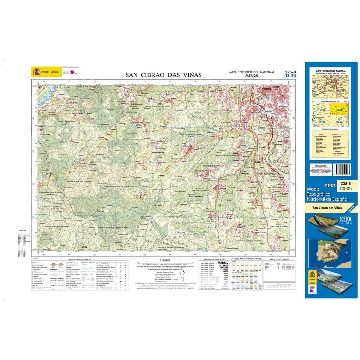 Carte topographique de l'Espagne n° 0225.2 - San Cibrao Das Viñas | CNIG - 1/25 000 carte de randonnée CNIG 