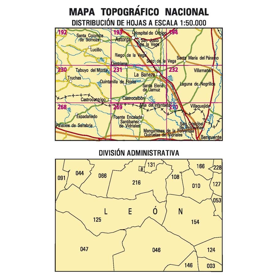 Carte topographique de l'Espagne n° 0231 - La Bañeza | CNIG - 1/50 000 carte de randonnée CNIG