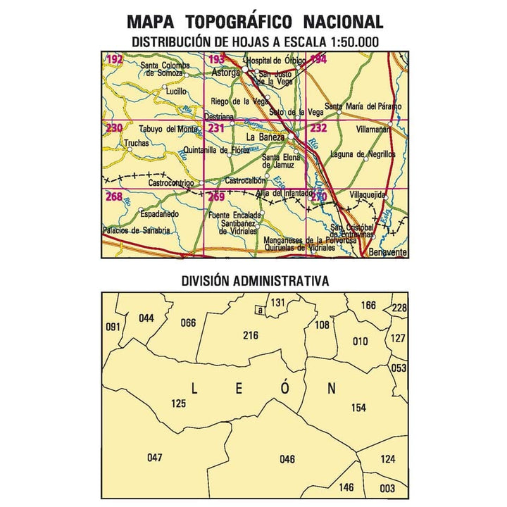 Carte topographique de l'Espagne n° 0231 - La Bañeza | CNIG - 1/50 000 carte de randonnée CNIG