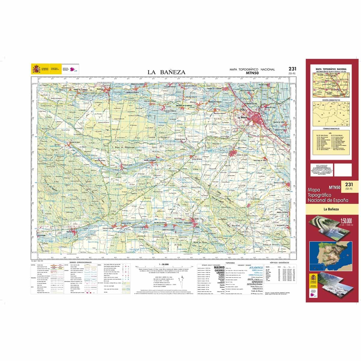 Carte topographique de l'Espagne n° 0231 - La Bañeza | CNIG - 1/50 000 carte de randonnée CNIG