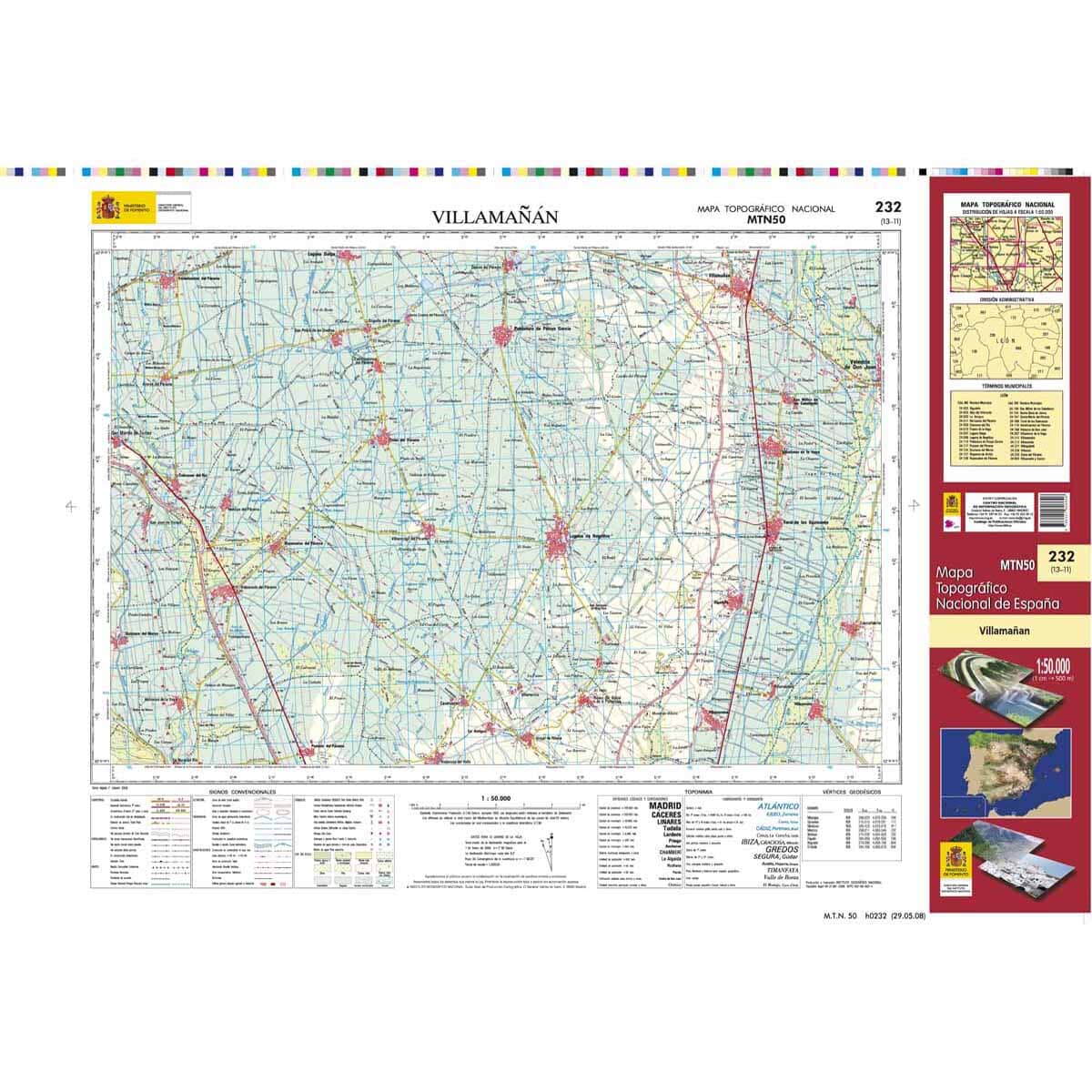 Carte topographique de l'Espagne n° 0232 - Villamañán | CNIG - 1/50 000 carte de randonnée CNIG