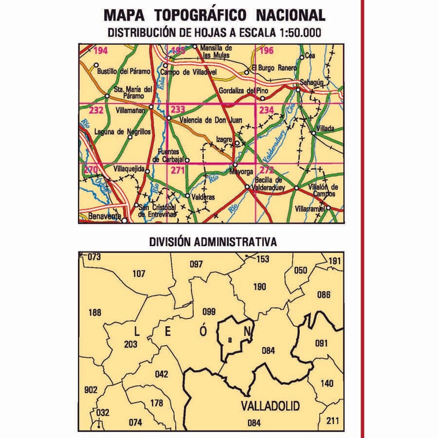 Carte topographique de l'Espagne n° 0233 - Valencia de Don Juan | CNIG - 1/50 000 carte de randonnée CNIG