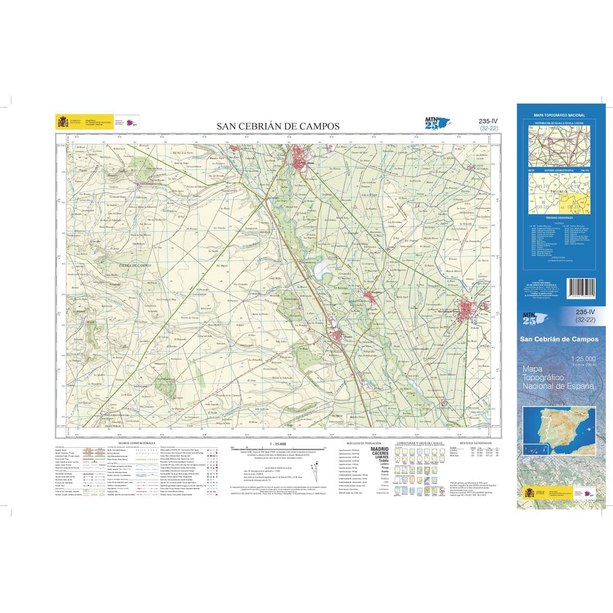 Carte topographique de l'Espagne n° 0235.4 - San Cebrián de Campos | CNIG - 1/25 000 carte de randonnée CNIG