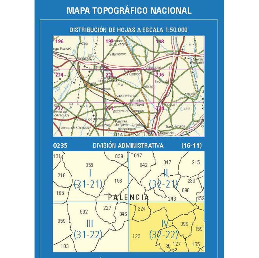 Carte topographique de l'Espagne n° 0235.4 - San Cebrián de Campos | CNIG - 1/25 000 carte de randonnée CNIG