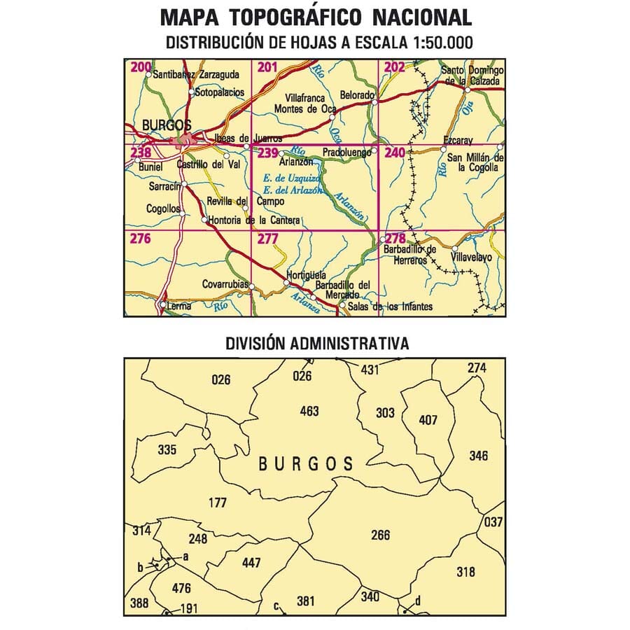 Carte topographique de l'Espagne n° 0239 - Pradoluengo | CNIG - 1/50 000 carte de randonnée CNIG