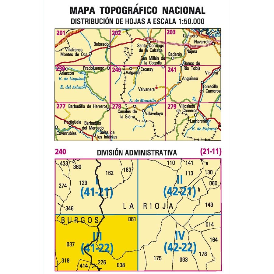 Carte topographique de l'Espagne n° 0240.3 - Cruz de la Demanda | CNIG - 1/25 000 carte de randonnée CNIG 