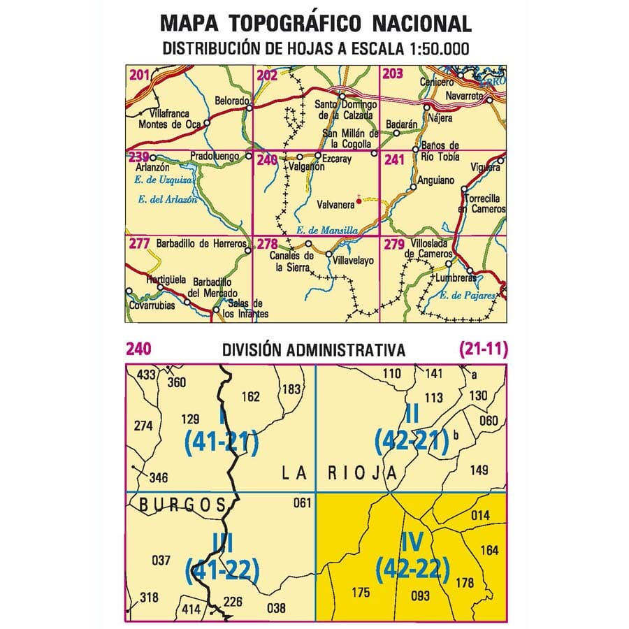 Carte topographique de l'Espagne n° 0240.4 - Valvanera | CNIG - 1/25 000 carte de randonnée CNIG 