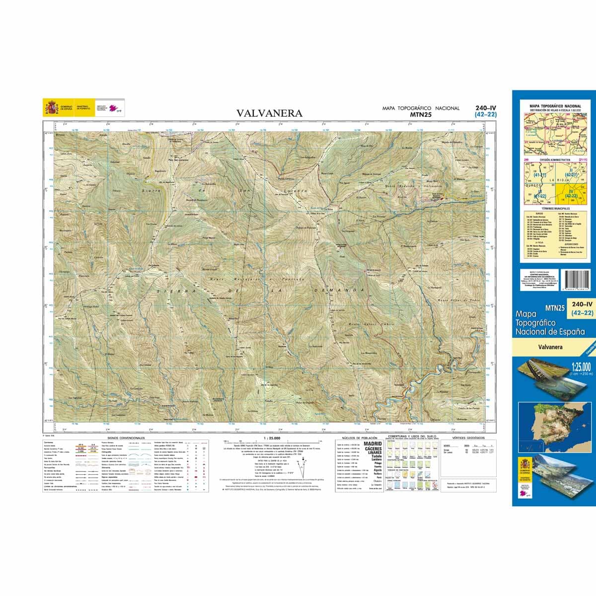 Carte topographique de l'Espagne n° 0240.4 - Valvanera | CNIG - 1/25 000 carte de randonnée CNIG 
