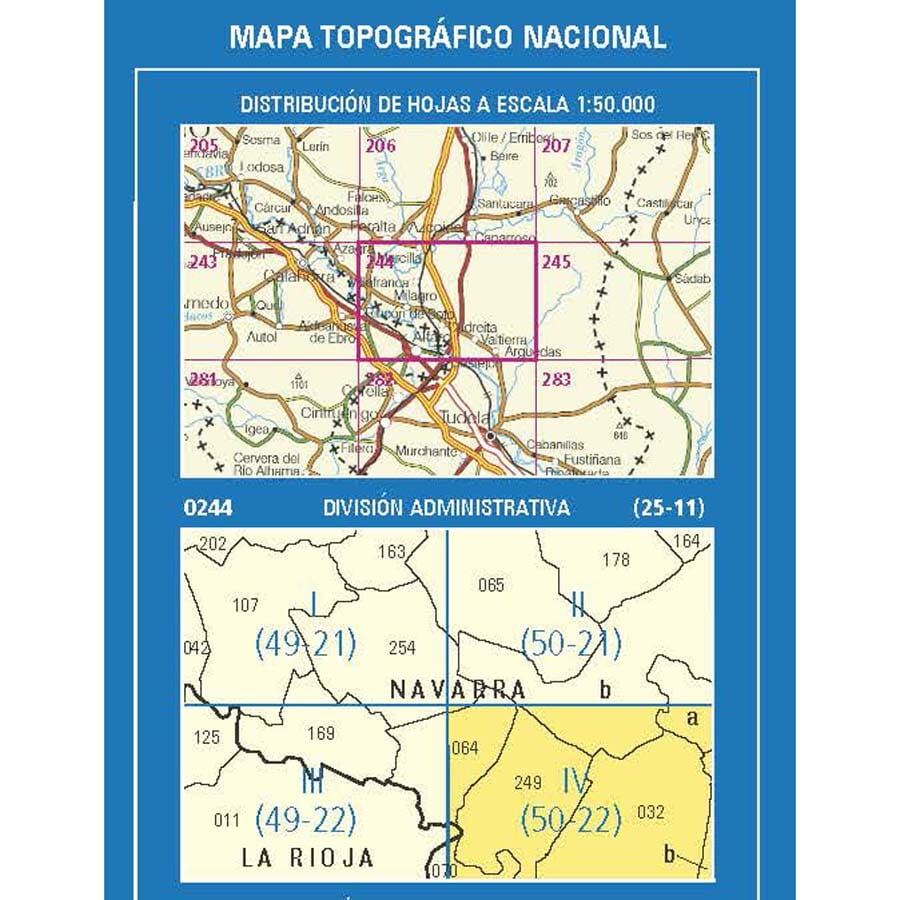 Carte topographique de l'Espagne n° 0244.4 - Arguedas | CNIG - 1/25 000 carte de randonnée CNIG