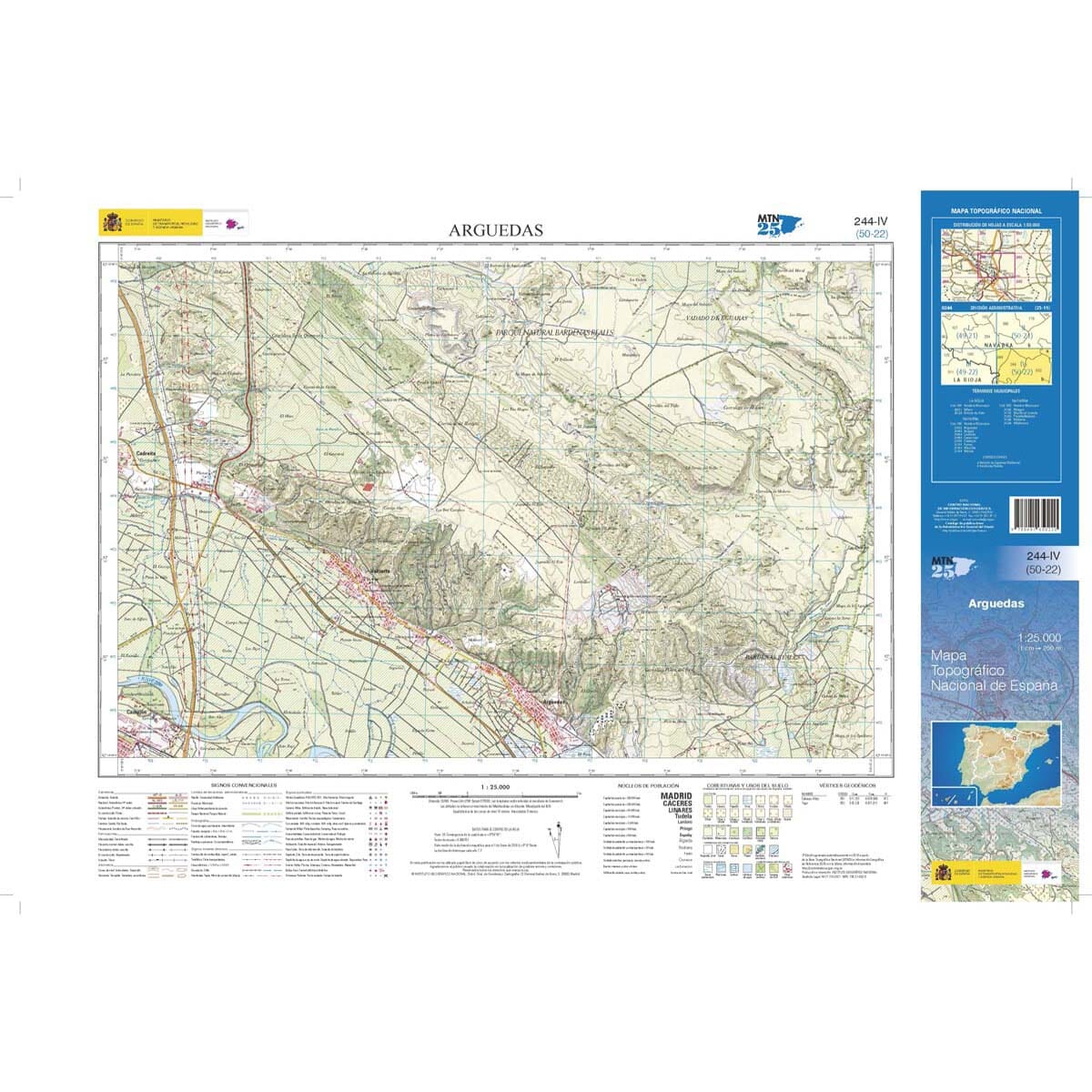 Carte topographique de l'Espagne n° 0244.4 - Arguedas | CNIG - 1/25 000 carte de randonnée CNIG
