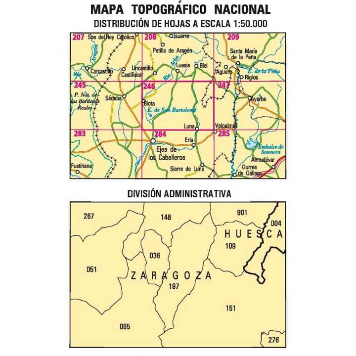Carte topographique de l'Espagne n° 0246 - Luna | CNIG - 1/50 000 carte de randonnée CNIG