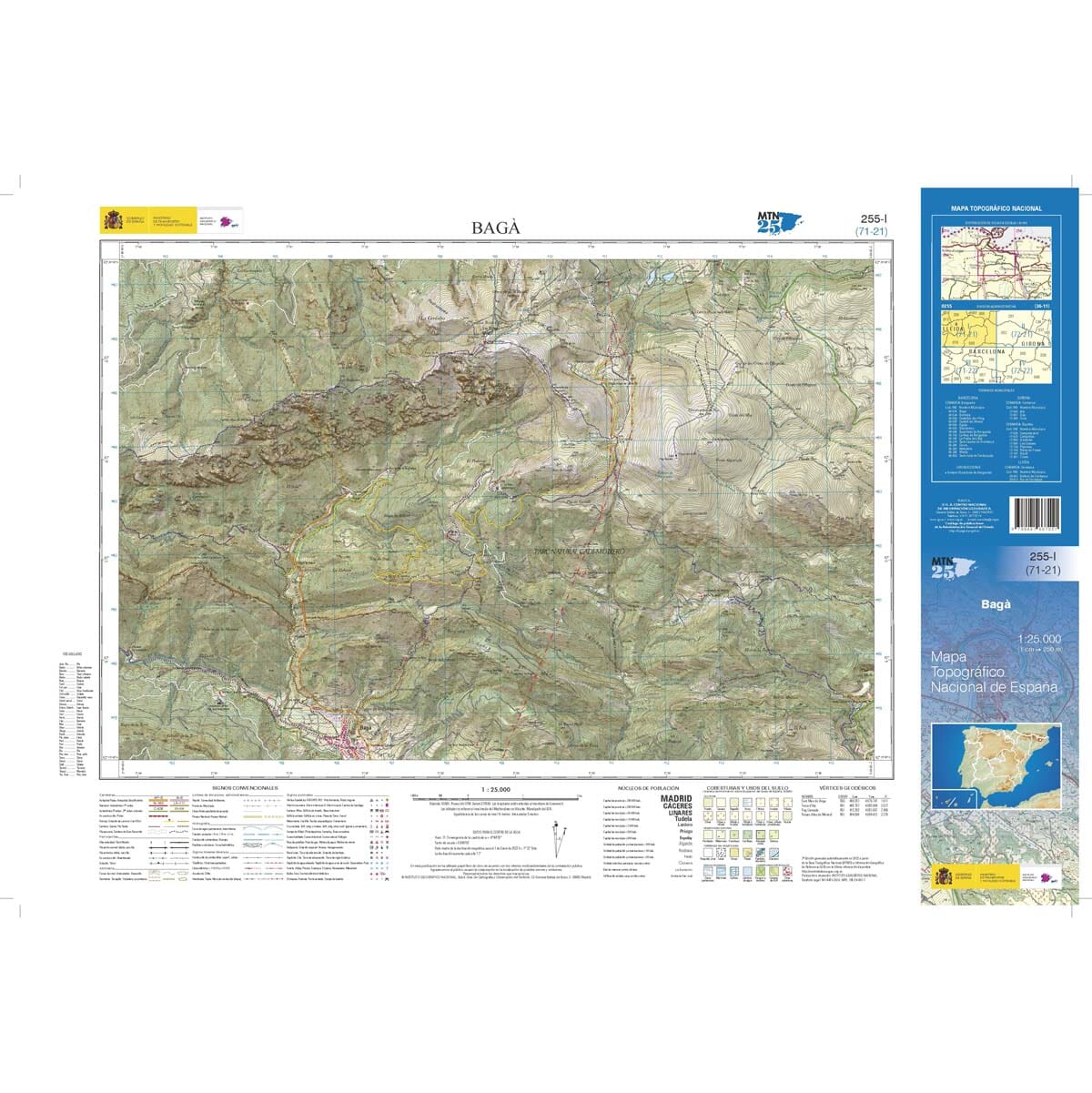 Carte topographique de l'Espagne n° 0255.1 - Bagà | CNIG - 1/25 000 carte de randonnée CNIG