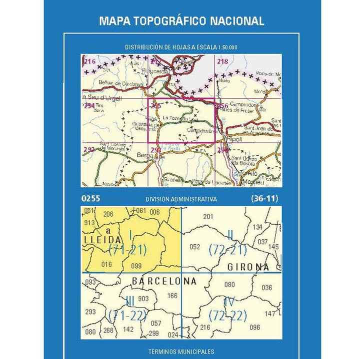 Carte topographique de l'Espagne n° 0255.1 - Bagà | CNIG - 1/25 000 carte de randonnée CNIG