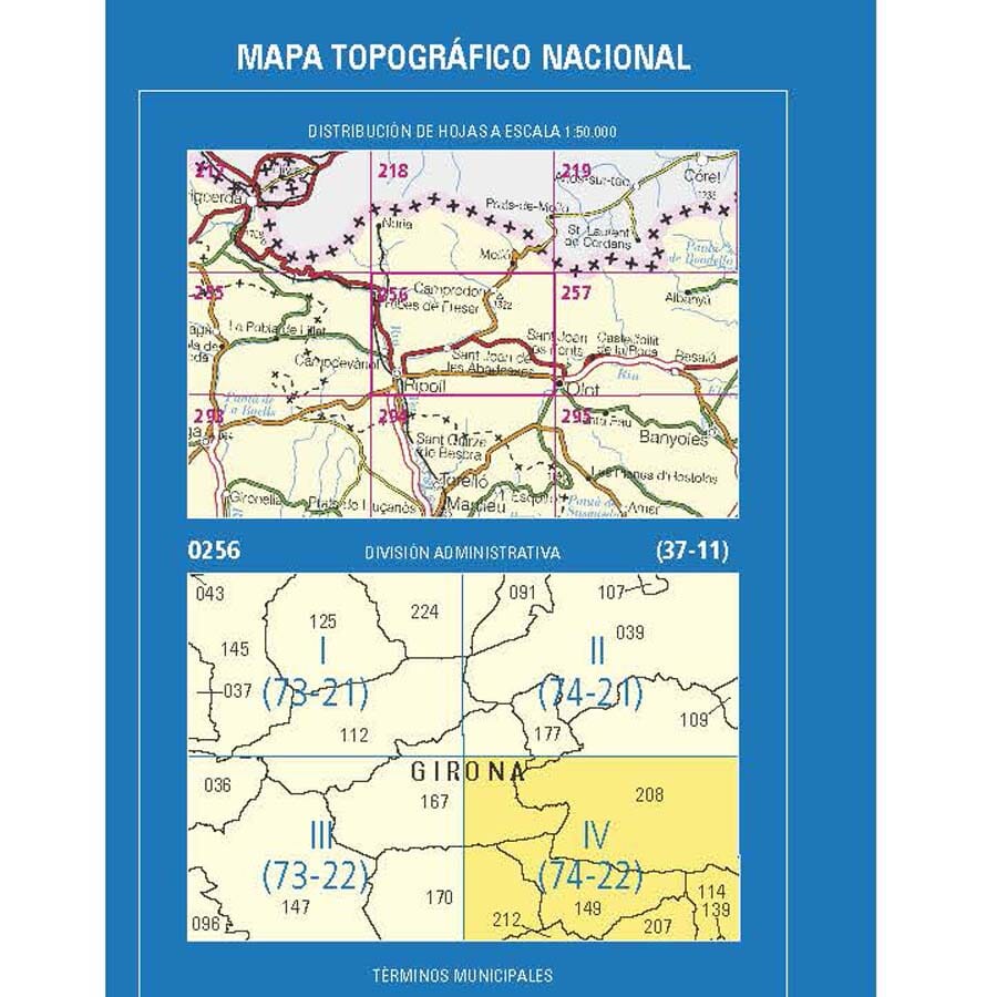 Carte topographique de l'Espagne n° 0256.4 - Riudaura | CNIG - 1/25 000 carte de randonnée CNIG