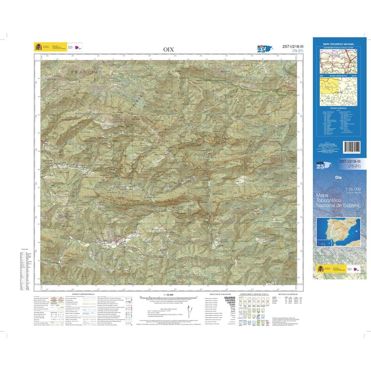 Carte topographique de l'Espagne n° 0257.1 / 0219.3- Oix | CNIG - 1/25 000 carte de randonnée CNIG 