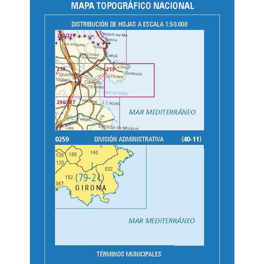 Carte topographique de l'Espagne n° 0259.1 - Roses | CNIG - 1/25 000 carte de randonnée CNIG