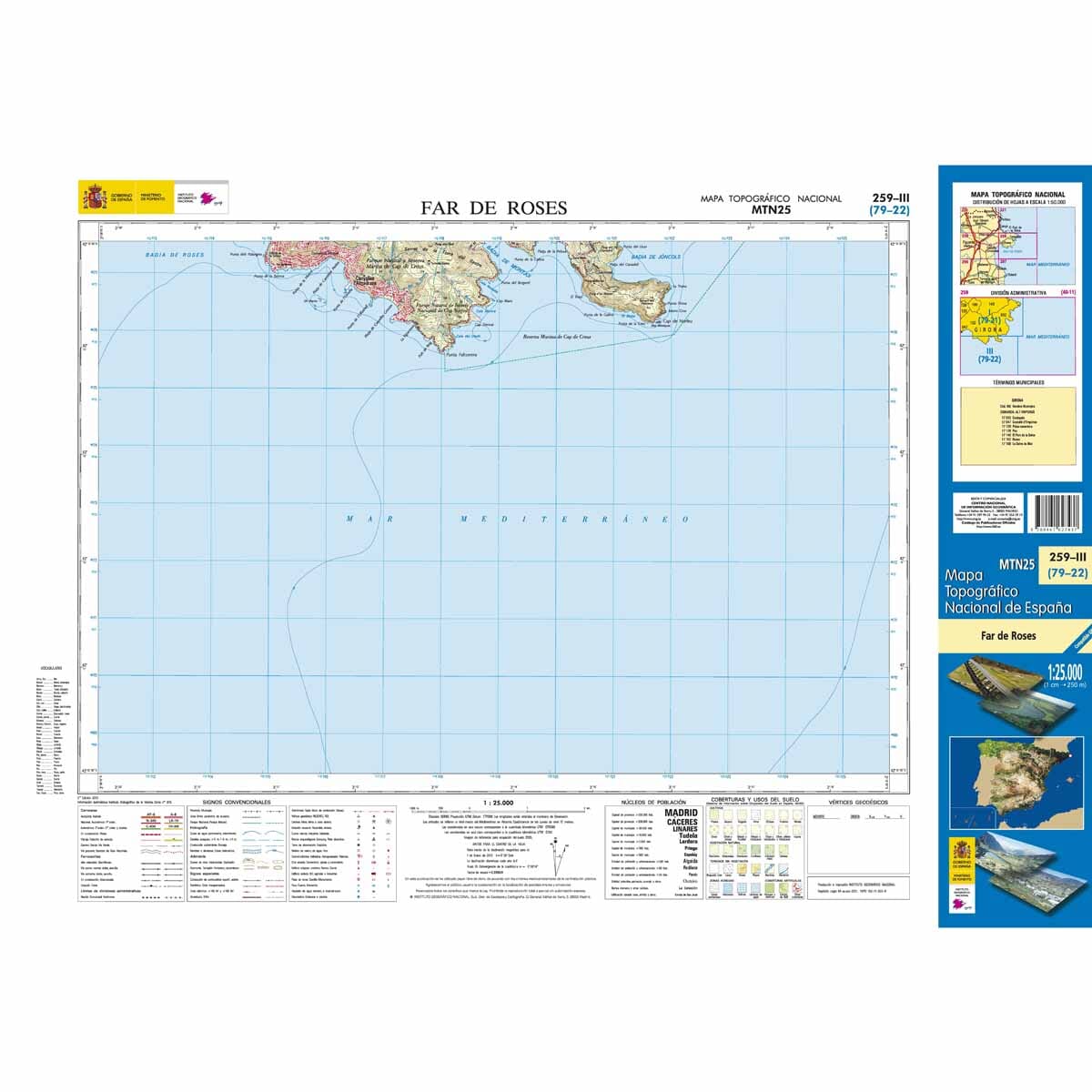 Carte topographique de l'Espagne n° 0259.3 - Far de Roses | CNIG - 1/25 000 carte de randonnée CNIG