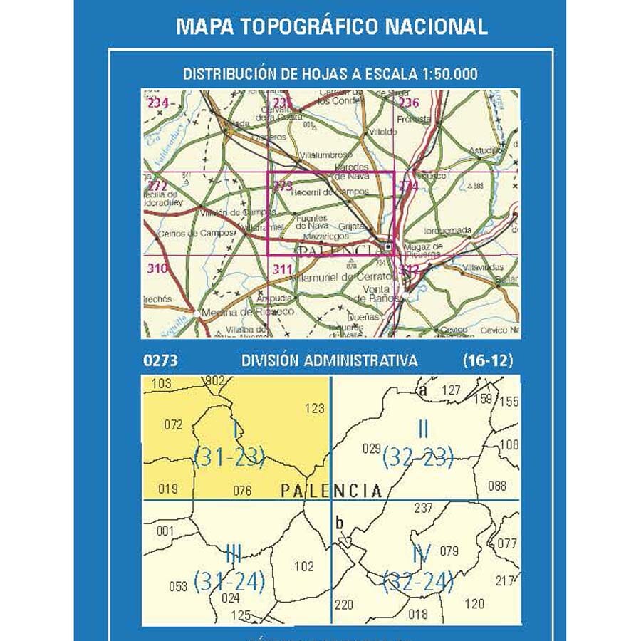 Carte topographique de l'Espagne n° 0273.1 - Paredes de Nava | CNIG - 1/25 000 carte de randonnée CNIG